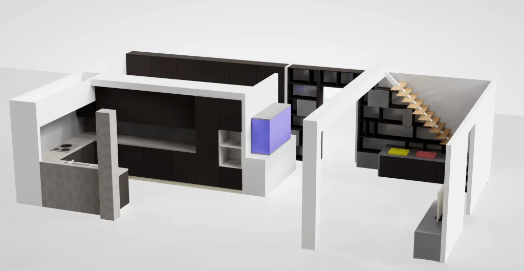 3D kitchen in a timber-frame house