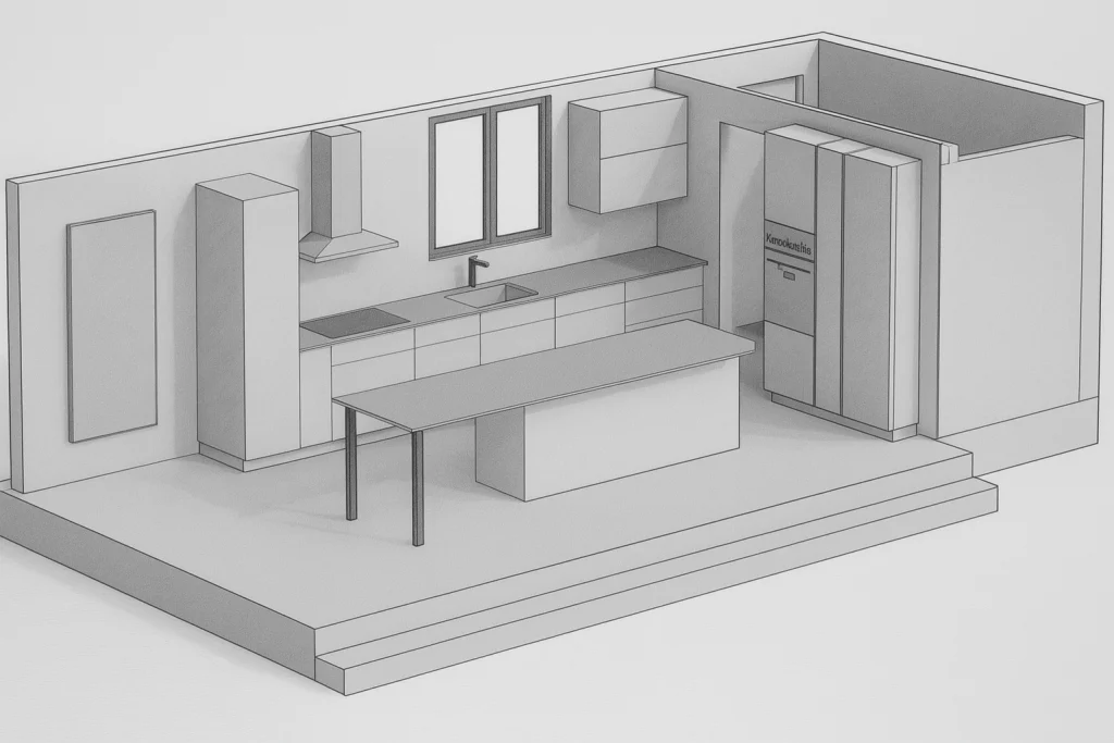 Kitchen designed in 3D with woodworking CAD software