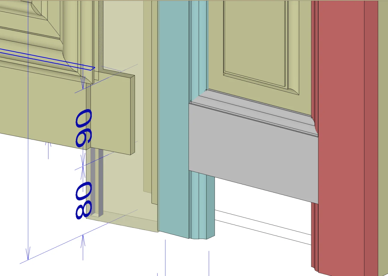 Show : Tenon, mortise, moulding and raised-panel details modelled in Aleker CAD