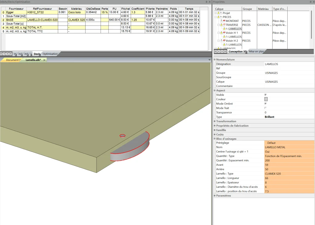 Lamello and Clamex assembly with allowance in Aleker Designer