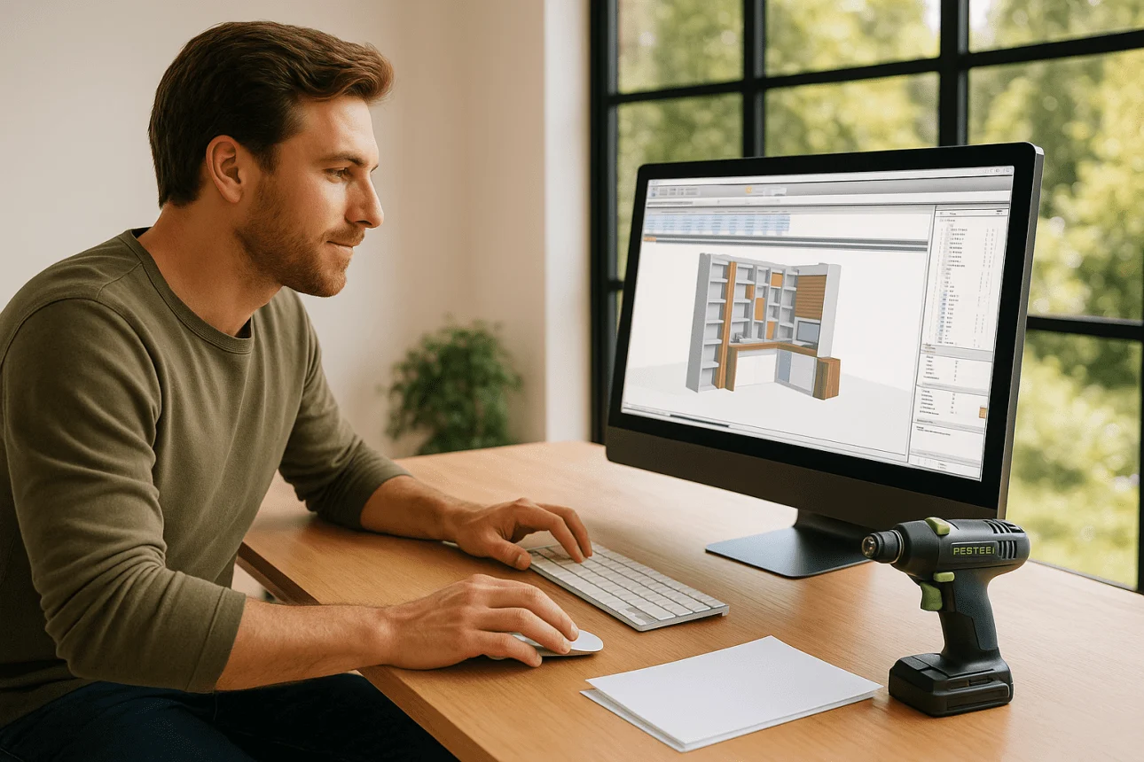 Woodworking professional using 3D CAD software