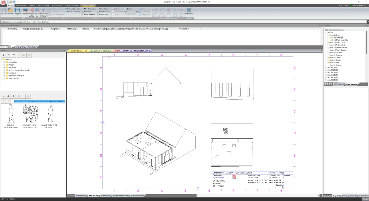 Show : Timber-frame extension drawing with multiple views