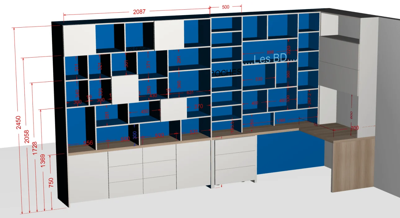 A high-end home office fitting: vu 3d dimensioned 1