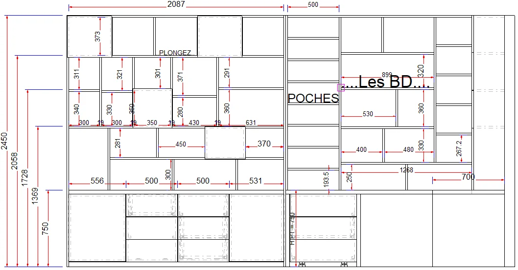 A high-end home office fitting: vu de face dimensioned 1