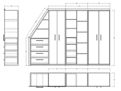 Manufacturing a cupboard under a sloped ceiling: views en drawing sous pente 1